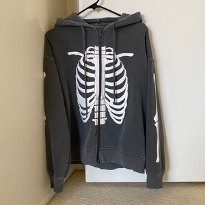 Forever 21 Small S Grey/White Skeleton Zip Up Hoodie